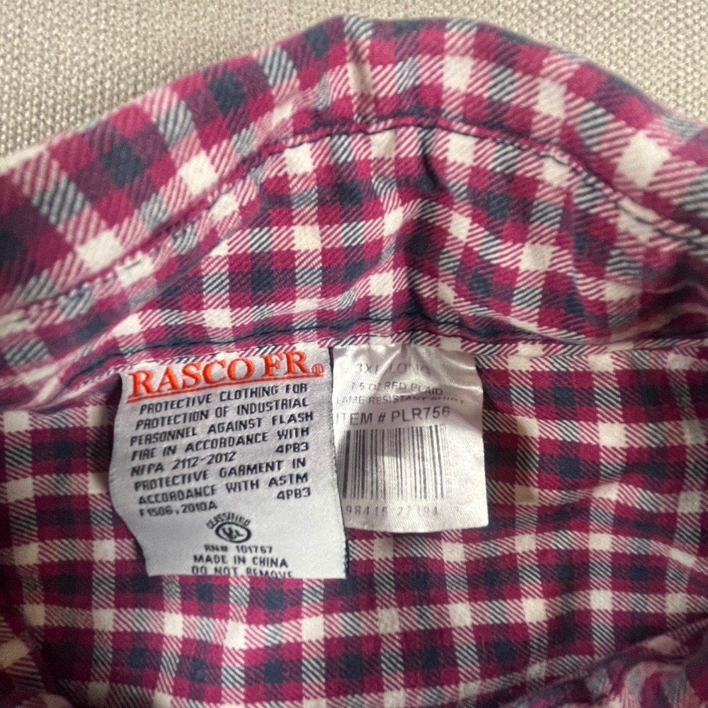 Rasco FR Men Plaid Flame Resistant Work Shirt 3XL Long Burgundy Navy CAT 2 NFPA - Picture 9 of 12